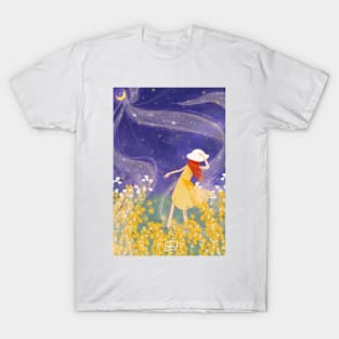 Aurora and fireflies in  Yellow Petaled Flower Field T-Shirt